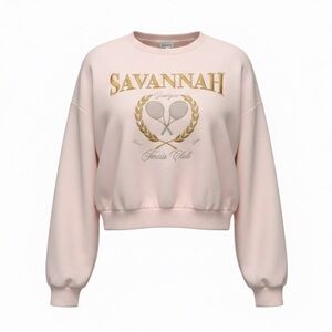 NWT Francesca’s Boutique Tennis Club Embroidered Sweatshirt XL Pink & Gold 🎾💕✨